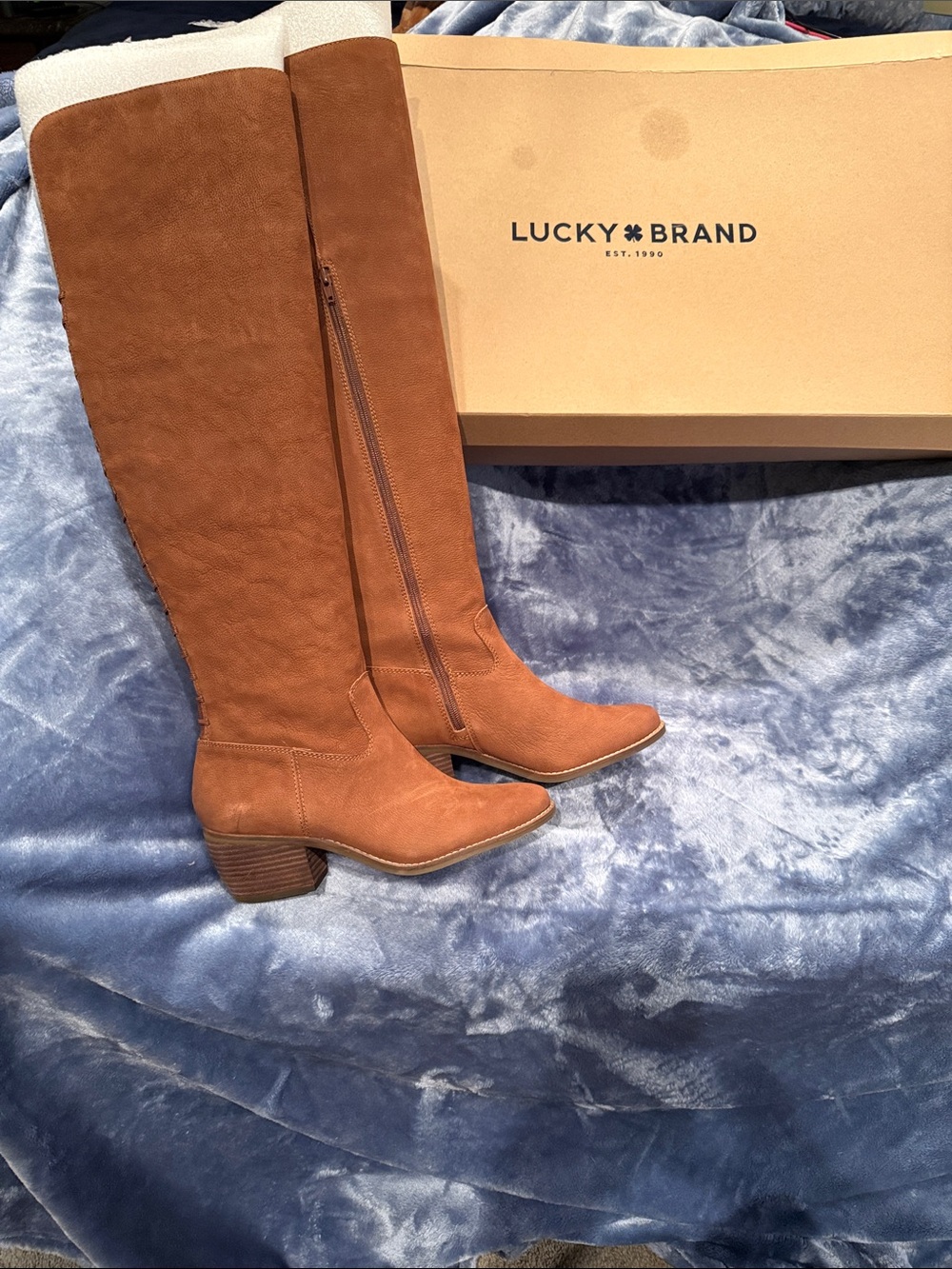 Lucky Brand Over-the-Knee Suede Boots in Cognac Brown